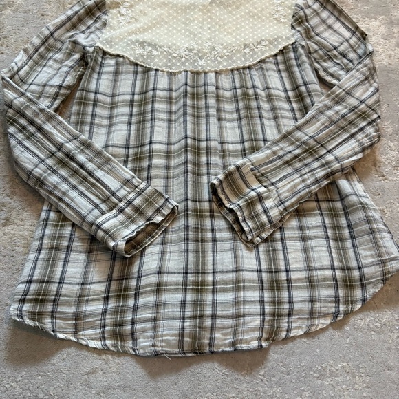 Free People Saddle Up Plaid Button-Up Shirt with Lace Yolk Detail Size Small - Picture 10 of 13